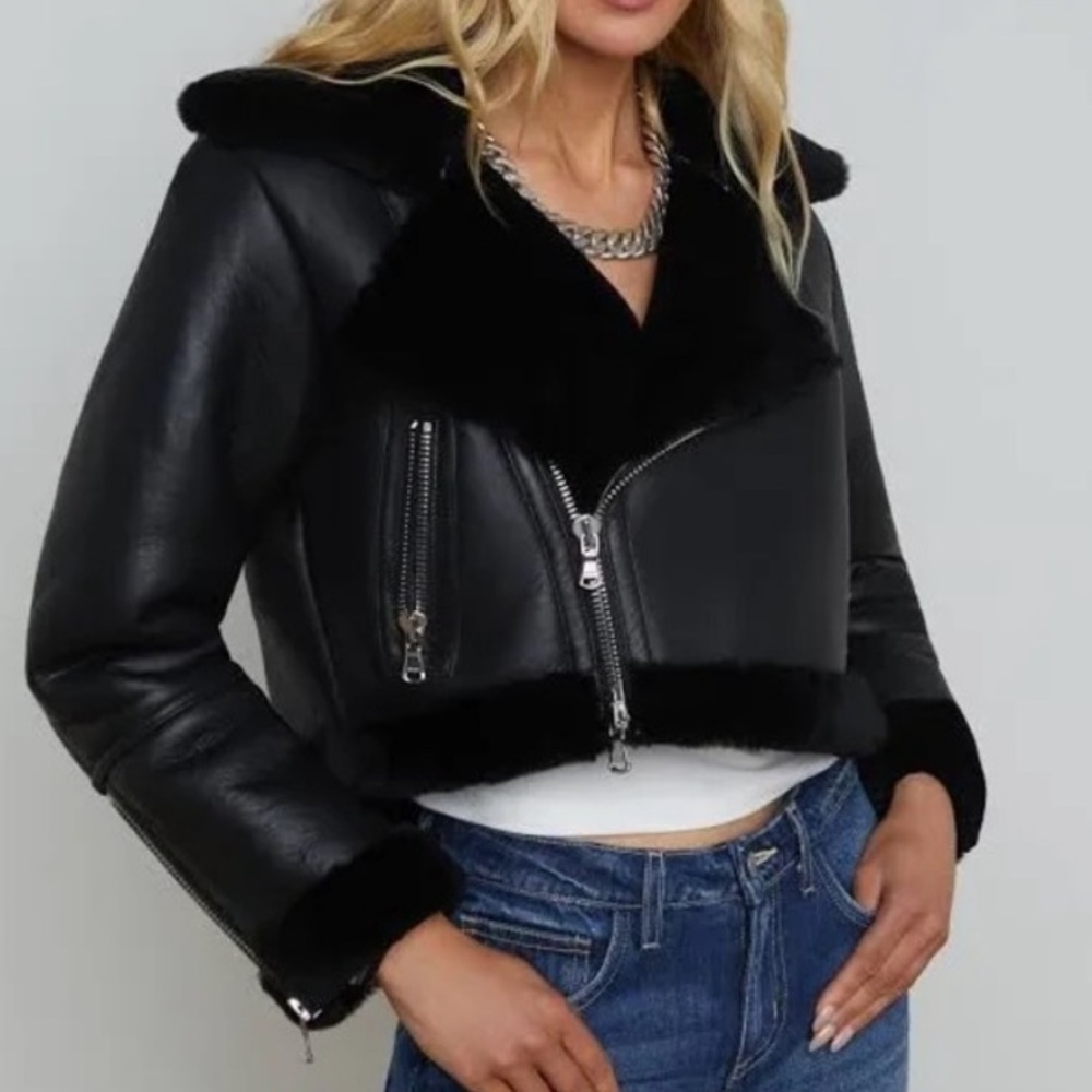 L’Agence Black Shearling + Leather Jacket